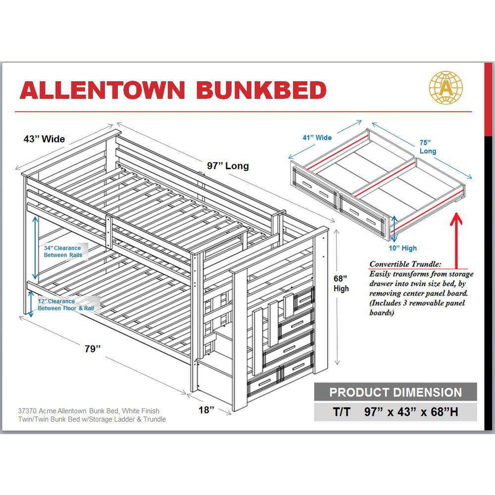Allentown Twin/Twin Bunk Bed w/Storage Ladder & Trundle, White (1Set/4Ctn). Picture 16