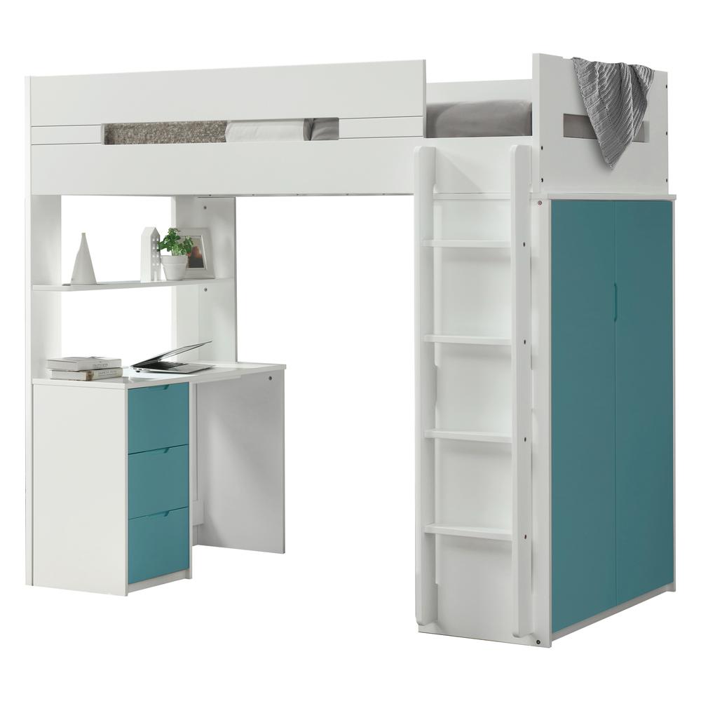 Nerice Loft Bed, White & Teal (1Set/5Ctn). Picture 1