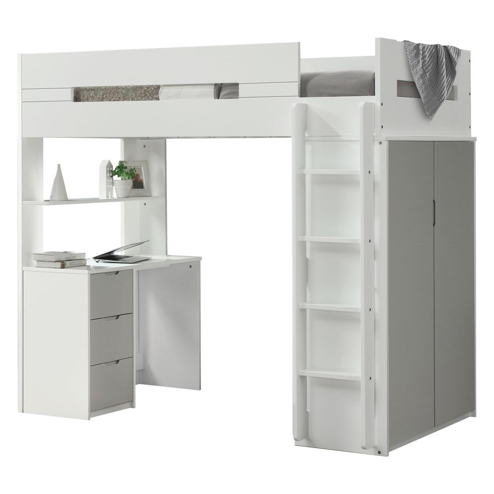 Nerice Loft Bed, White & Gray (1Set/5Ctn). The main picture.