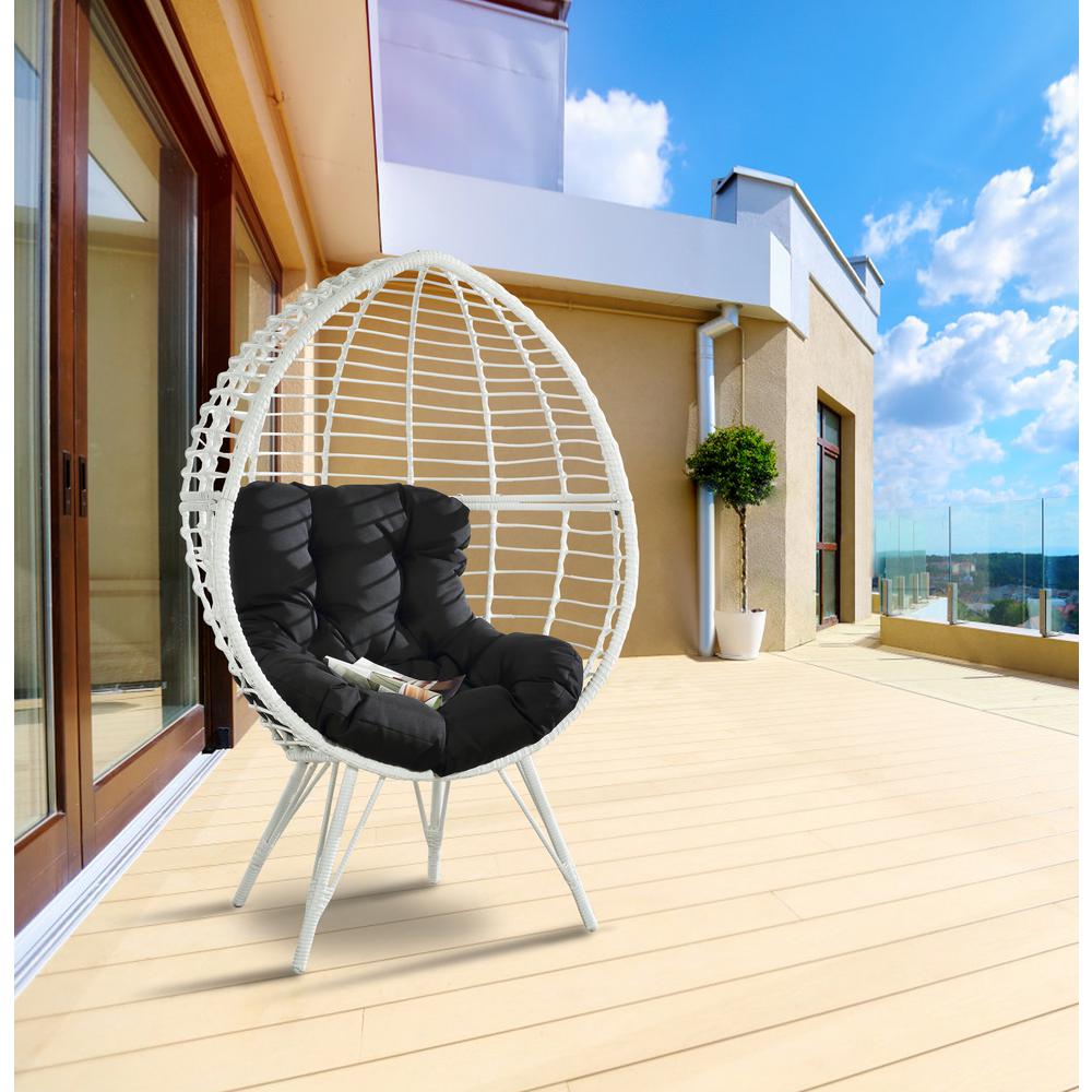 Galzed Patio Lounge Chair, Black Fabric & White Wicker (45109). Picture 6