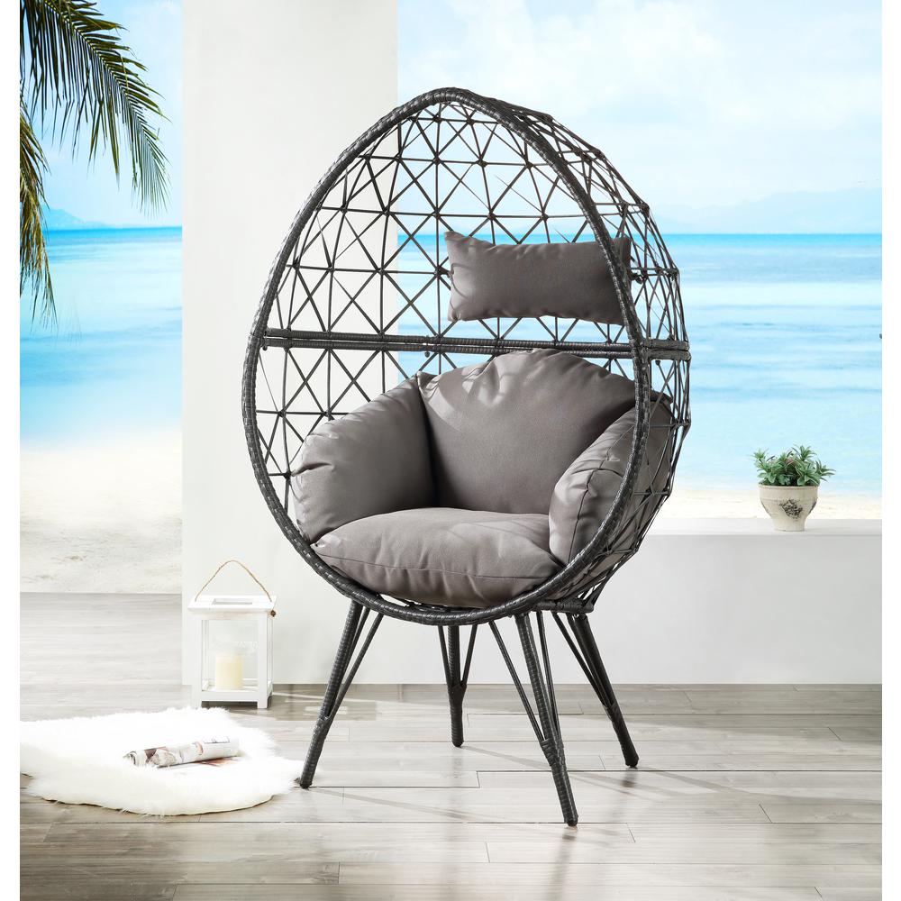 Aeven Patio Lounge Chair, Light Gray Fabric & Black Wicker (45111). Picture 6