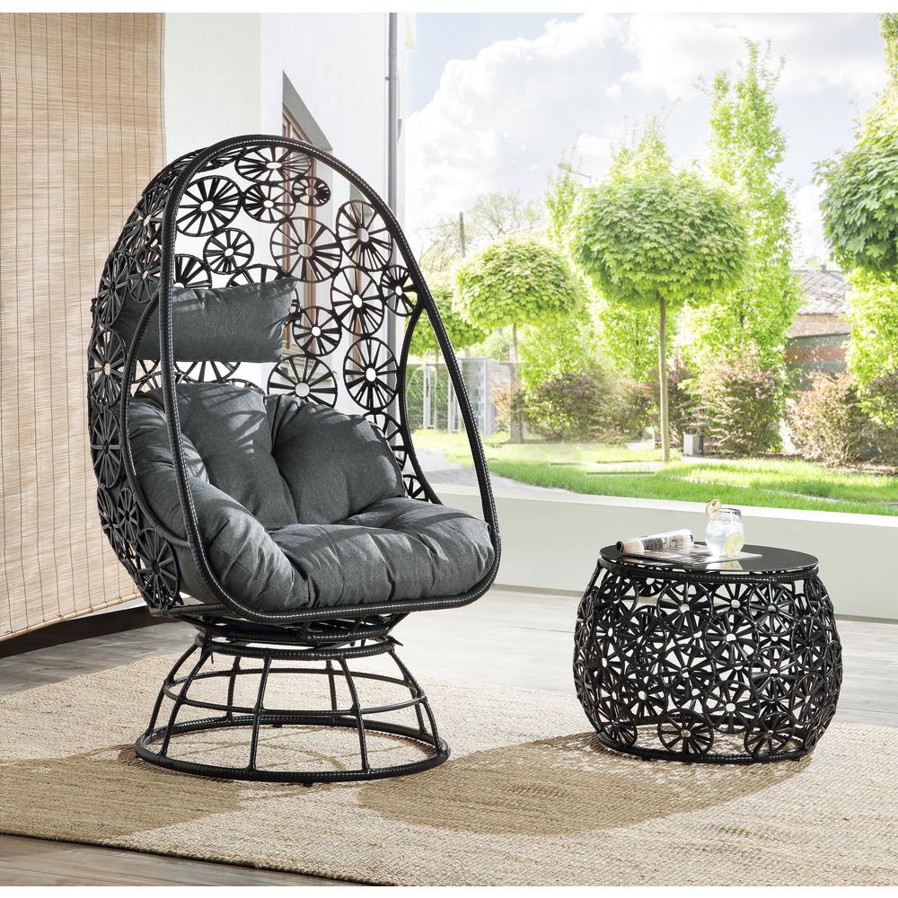 Hikre Patio Lounge Chair & Side Table, Clear Glass, Charcoal Fabric & Black Wicker (45113). Picture 7