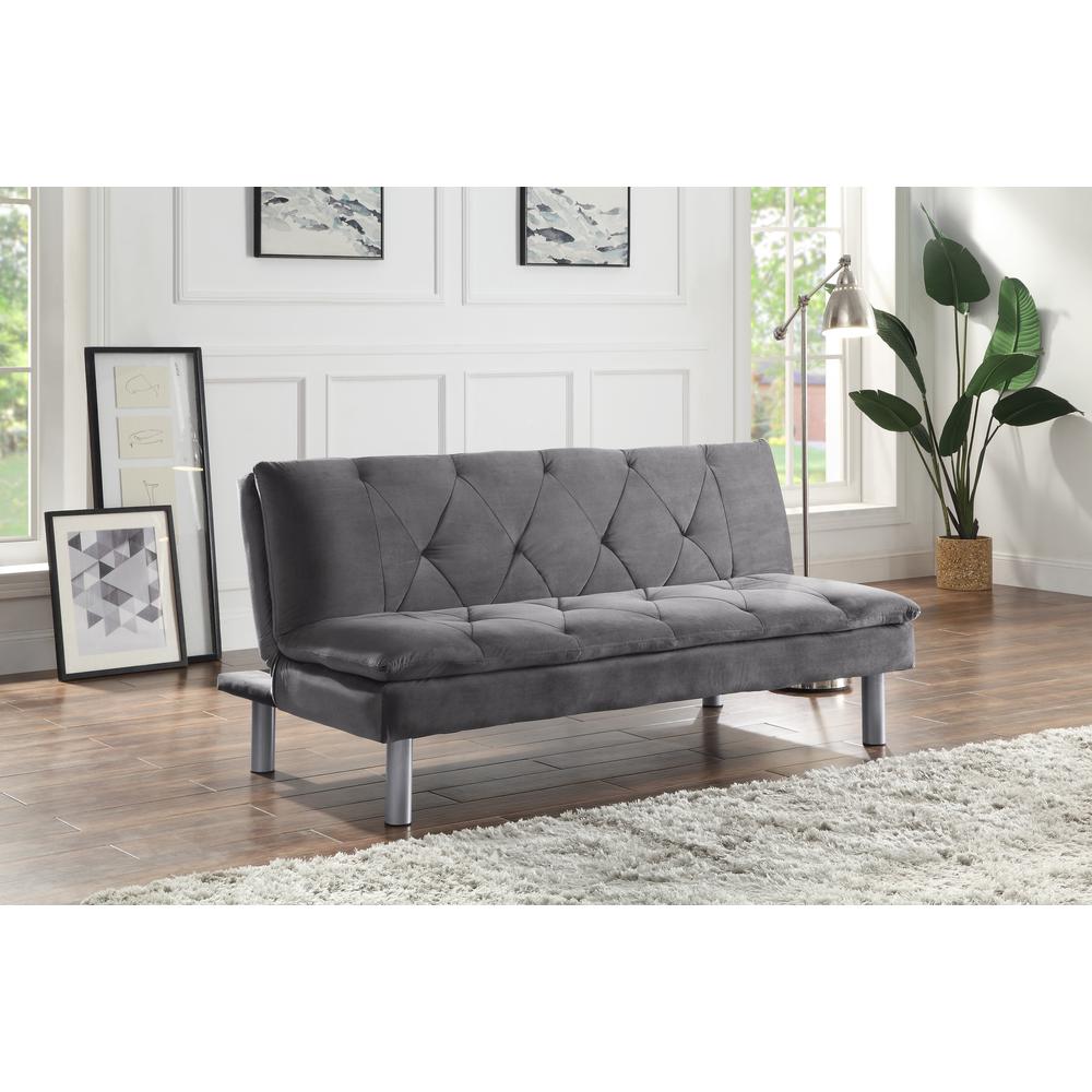 Cilliers Adjustable Sofa, Gray Velvet & Chrome Finish (57195). Picture 9