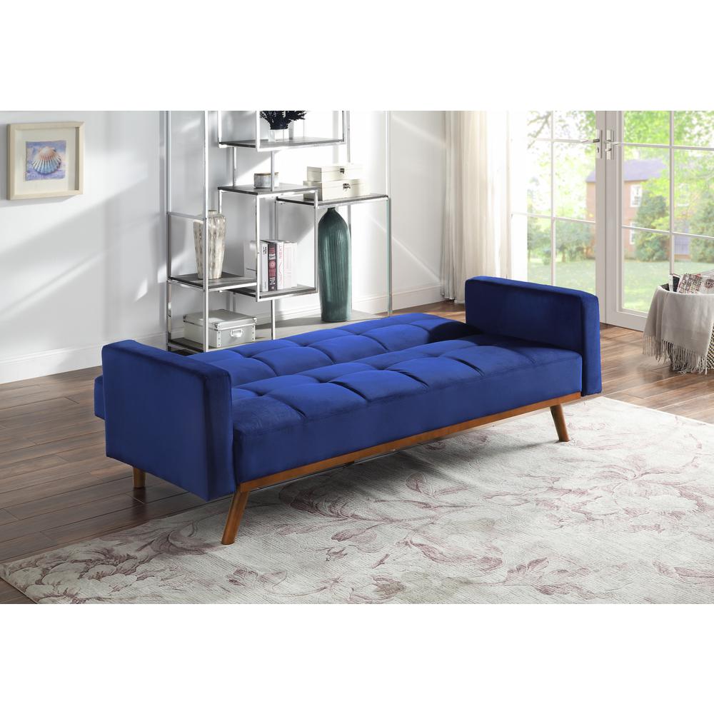 Tanitha Adjustable Sofa, Blue Velvet & Natural Finish (57205). Picture 10