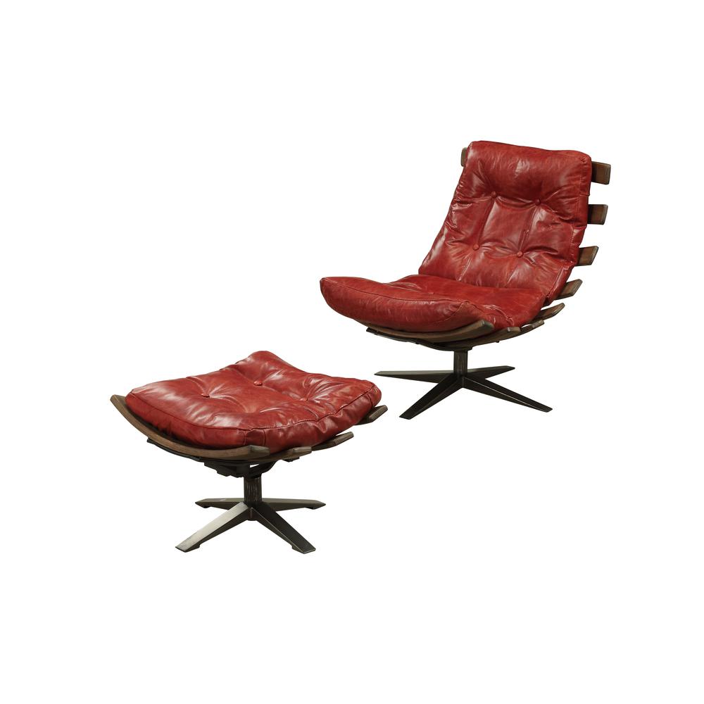Gandy 2Pc Pack Chair & Ottoman, Antique Red Top Grain Leather. Picture 6