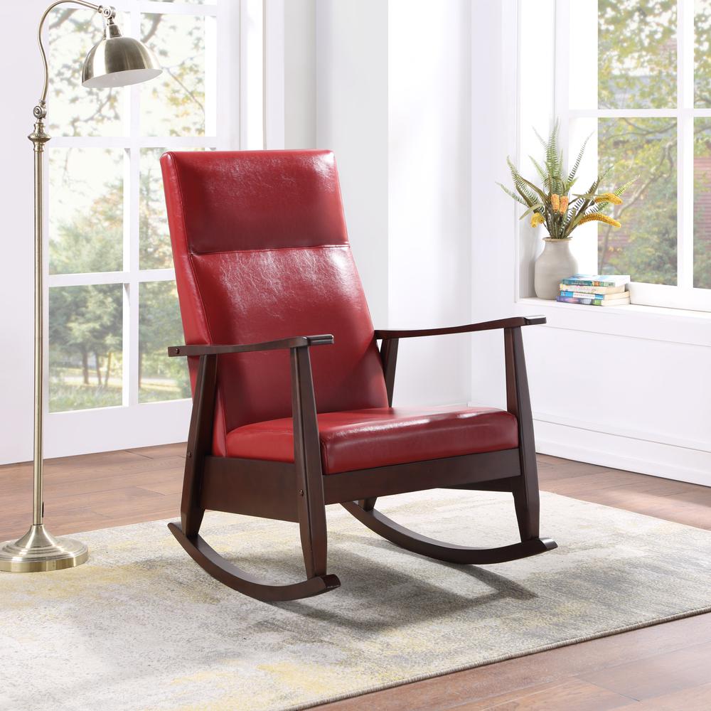 Raina Rocking Chair, Red PU & Espresso Finish (59931). Picture 6