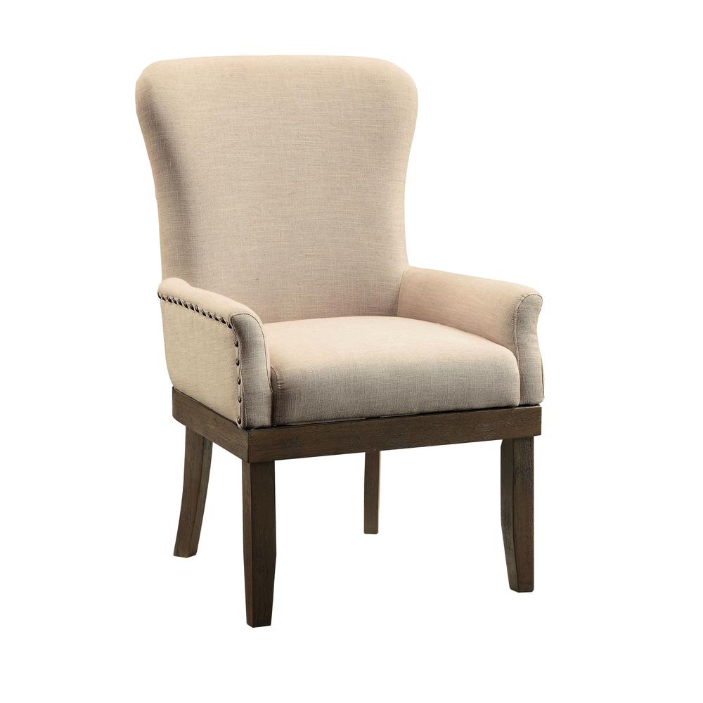 Landon Arm Chair (1Pc), Beige Linen & Salvage Brown. Picture 2