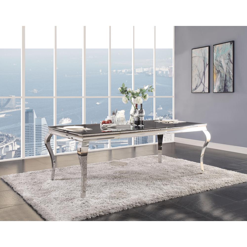 Fabiola Dining Table, Stainless Steel & Black Glass (1Set/3Ctn). Picture 1