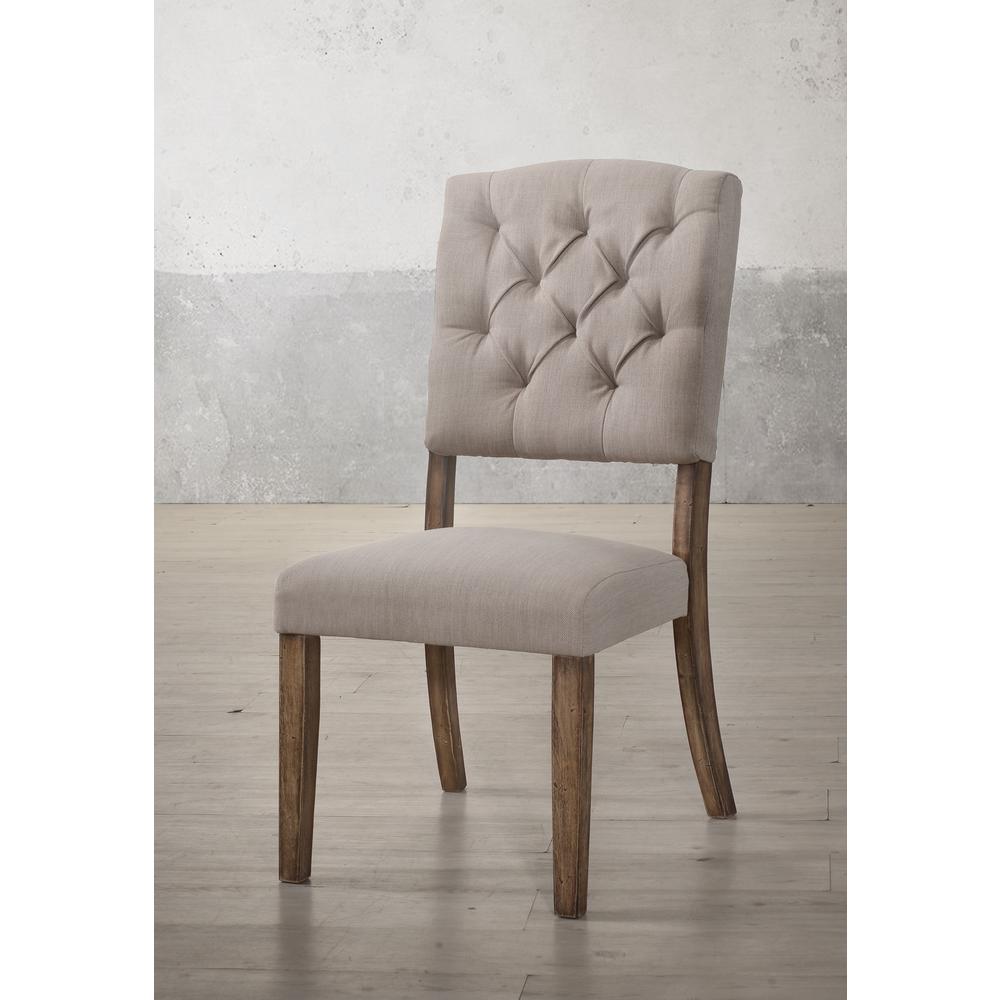 Bernard Side Chair (Set-2), Cream Linen & Weathered Oak. Picture 3