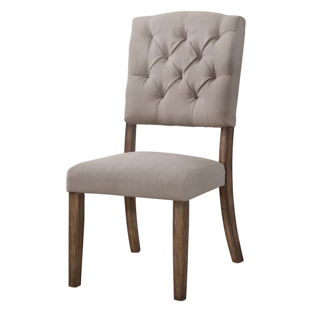 Bernard Side Chair (Set-2), Cream Linen & Weathered Oak. Picture 4