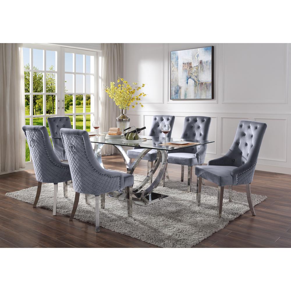 ACME Finley Dining Table, Clear Glass & Mirrored Silver Finish. Picture 1