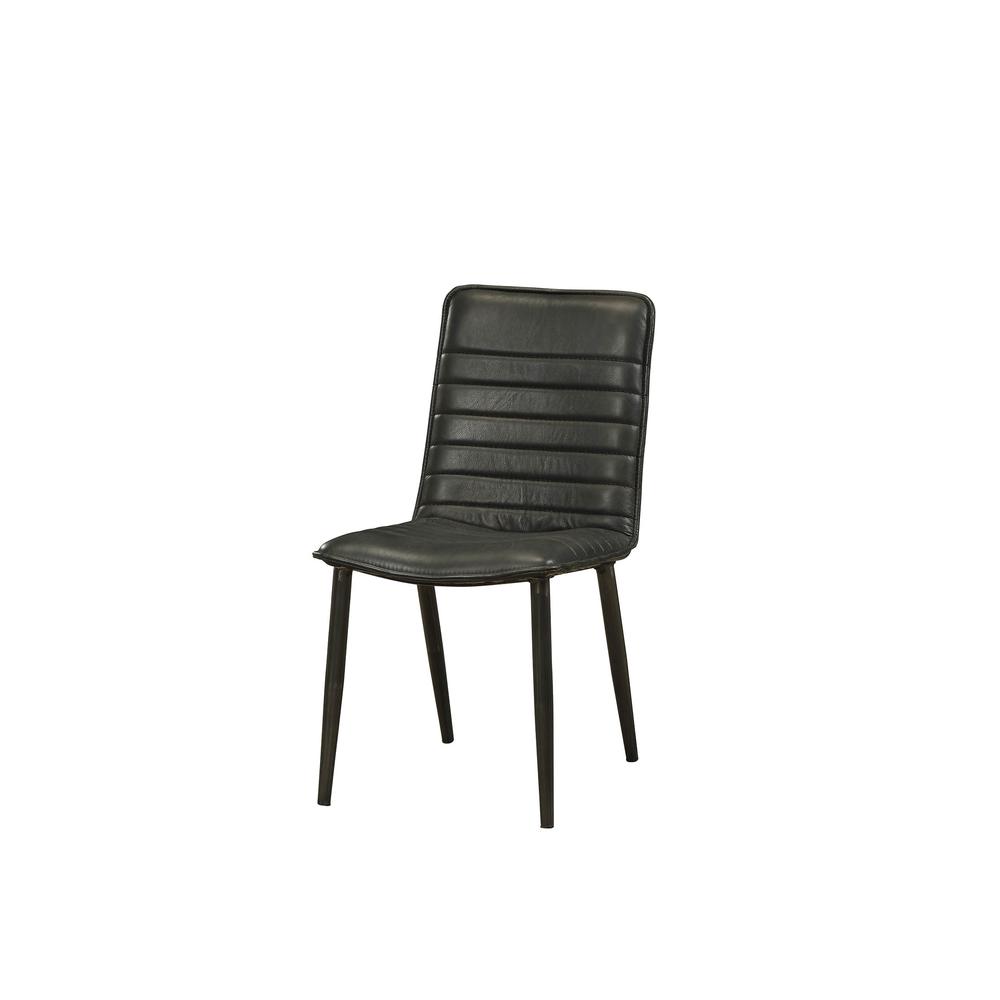 Hosmer Side Chair (Set-2), Black Top Grain Leather & Antique Black. Picture 3