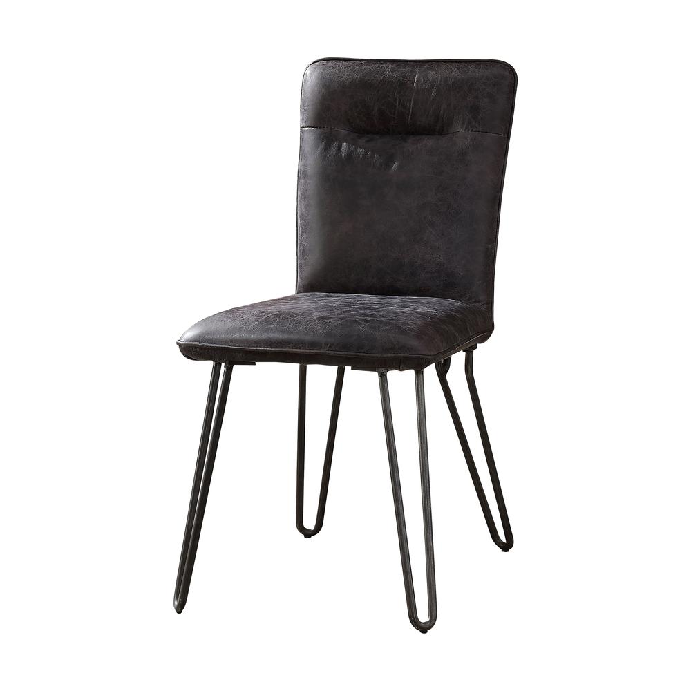 Hosmer Side Chair (Set-2), Black Top Grain Leather & Antique Black. Picture 12