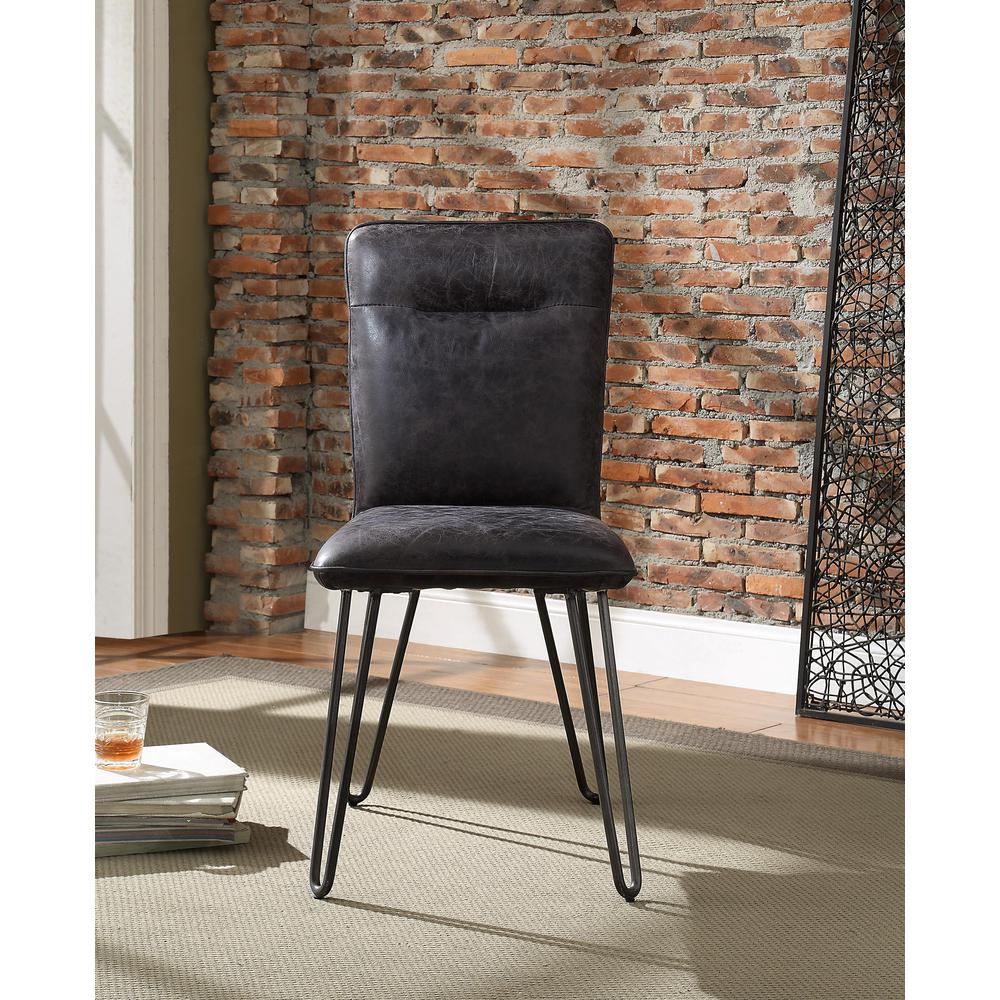 Hosmer Side Chair (Set-2), Black Top Grain Leather & Antique Black. Picture 14