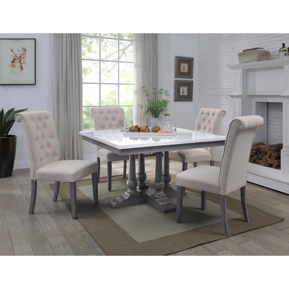 Yabeina Square Dining Table , Marble Top & Gray Oak Finish (73270). Picture 5