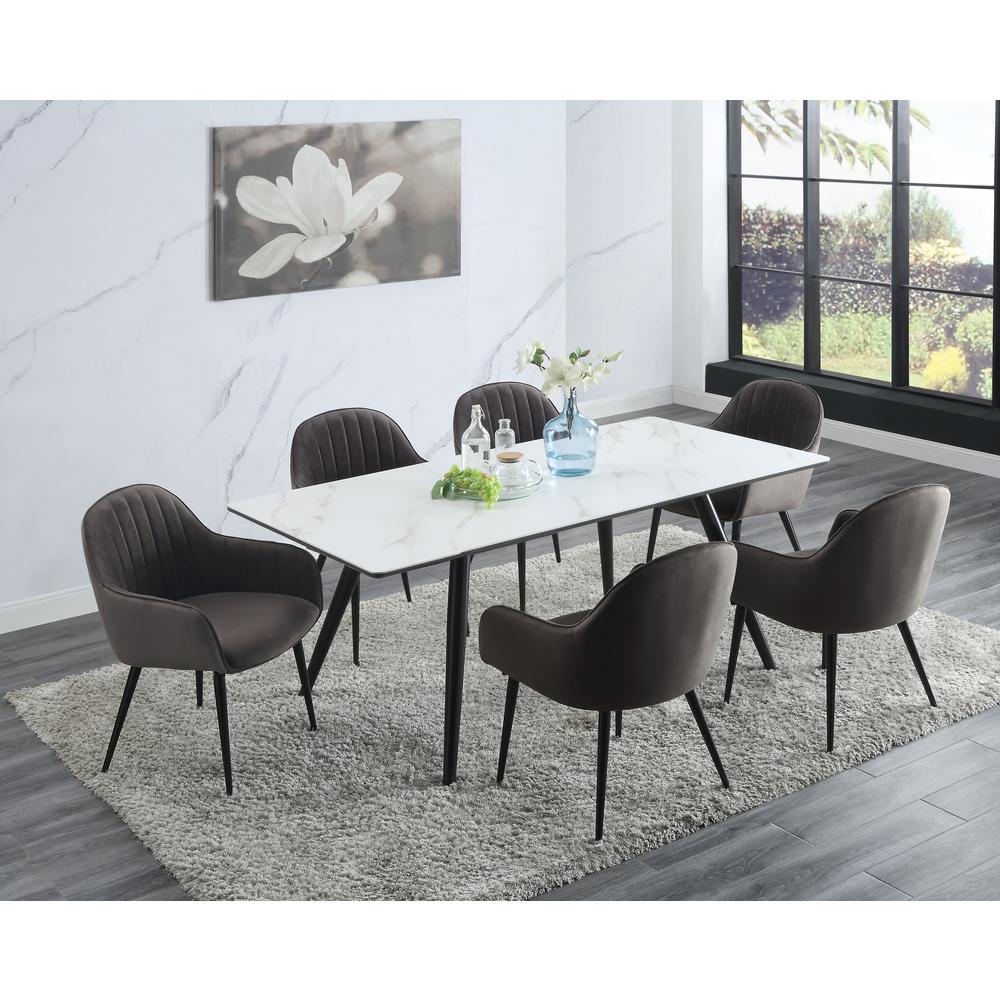 Caspian Dining Table, White Printed Faux Marble & Black Finish (74010). Picture 5