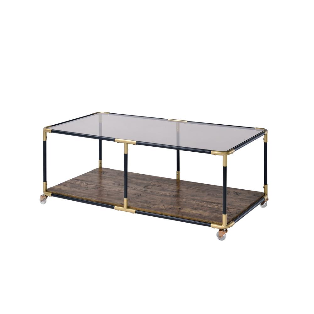Heleris Console Table, Black/Gold & Smoky Glass. Picture 1