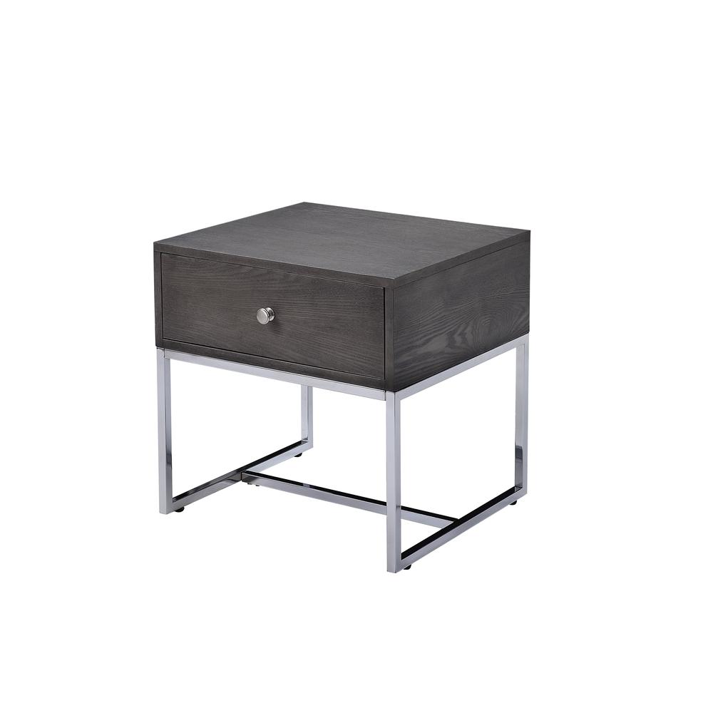 Iban - End Table, Gray Oak & Chrome. Picture 2