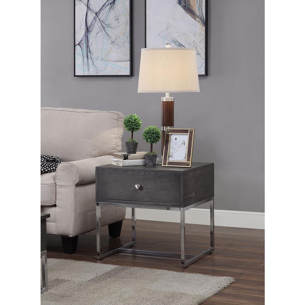 Iban - End Table, Gray Oak & Chrome. Picture 6
