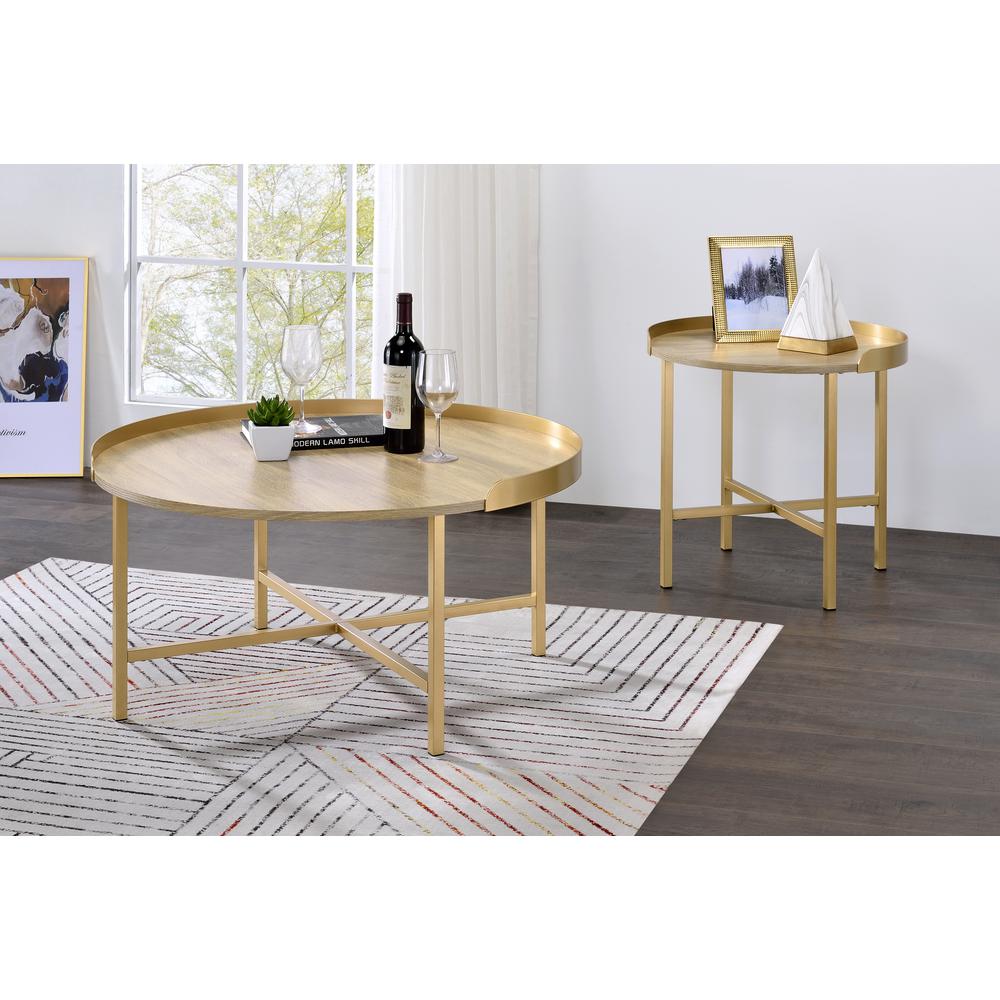 End Table, Oak Table Top & Gold Finish 82337. Picture 2