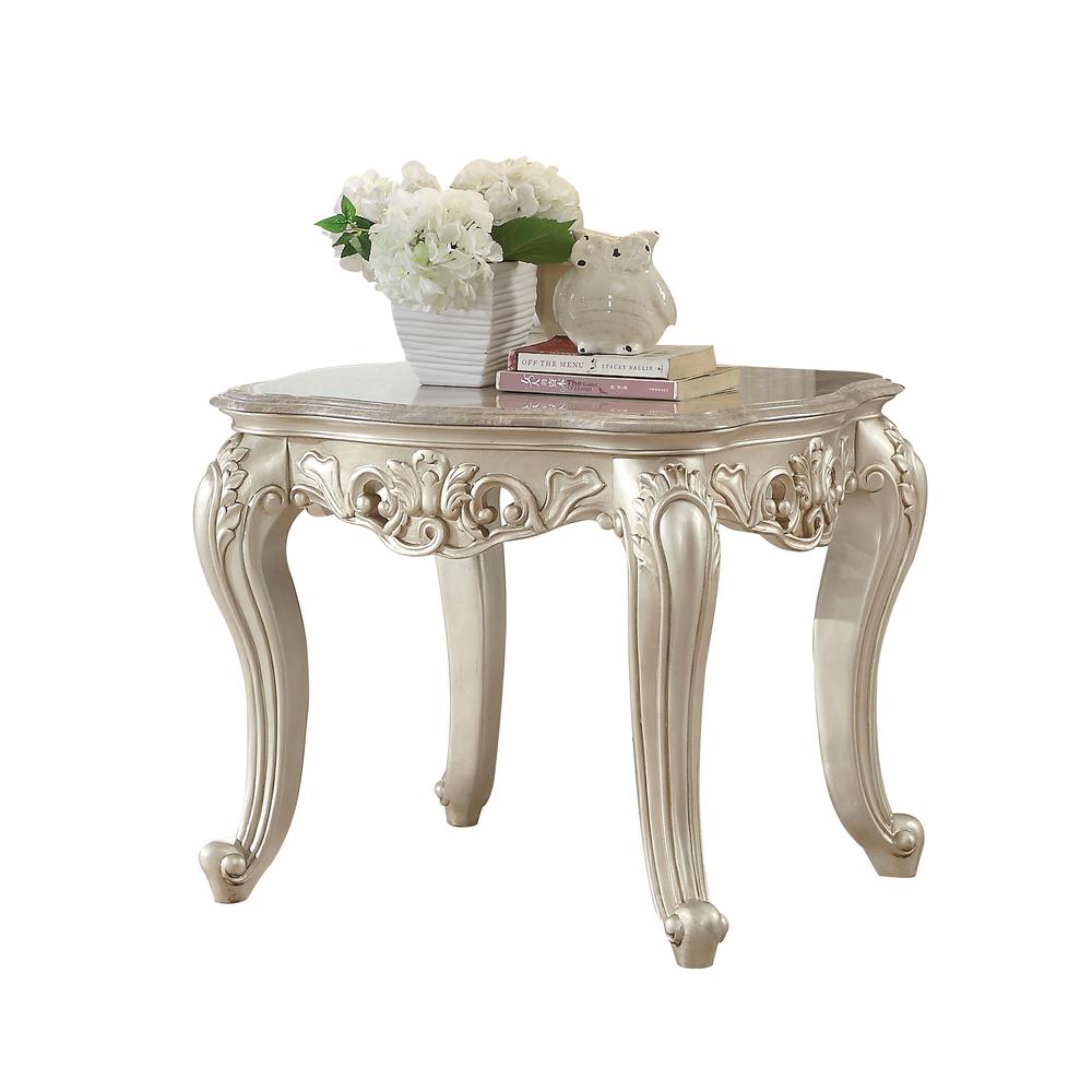 Gorsedd End Table w/Marble Top, Marble & Antique White. Picture 2