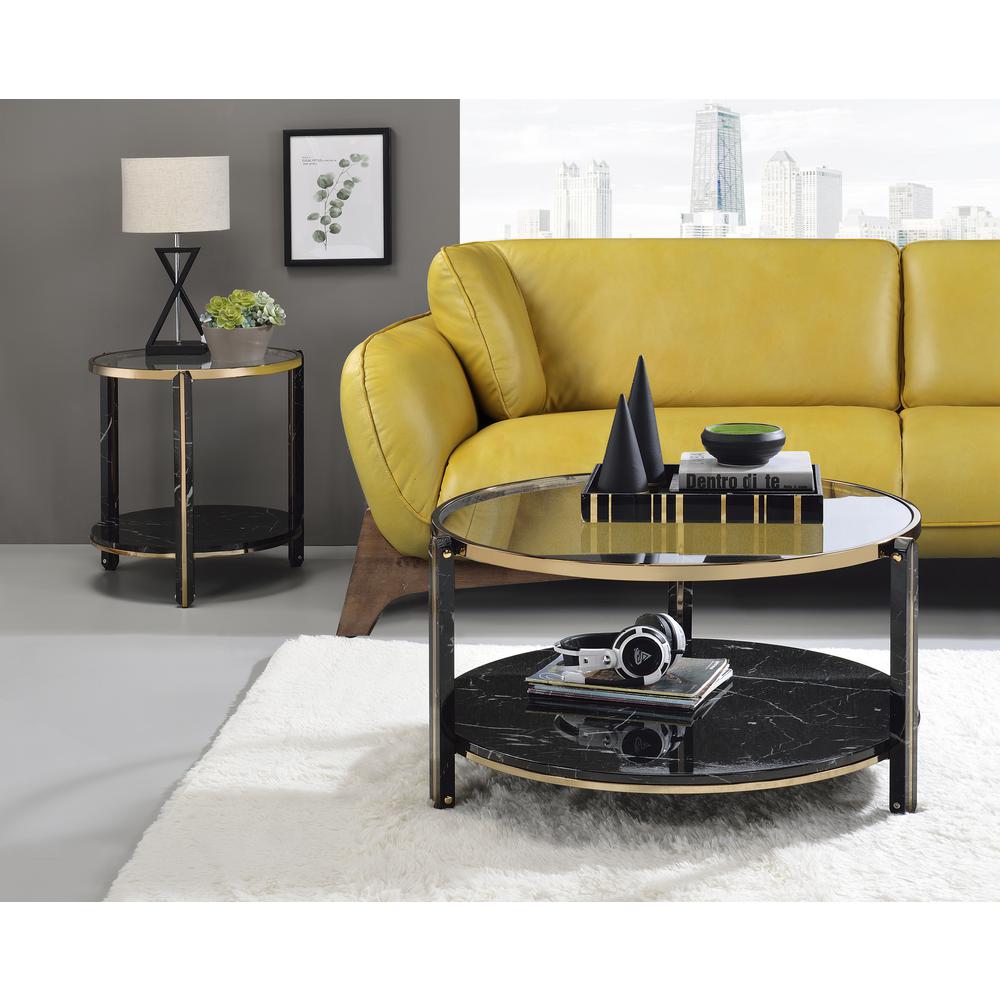 End Table, Clear Glass, Faux Black Marble & Champagne Finish 83307. Picture 2