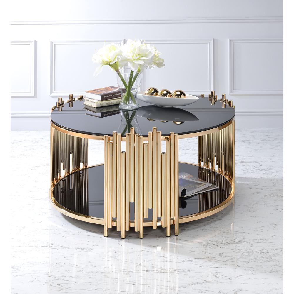 Tanquin End Table, Gold & Black Glass (1Set/2Ctn). Picture 3