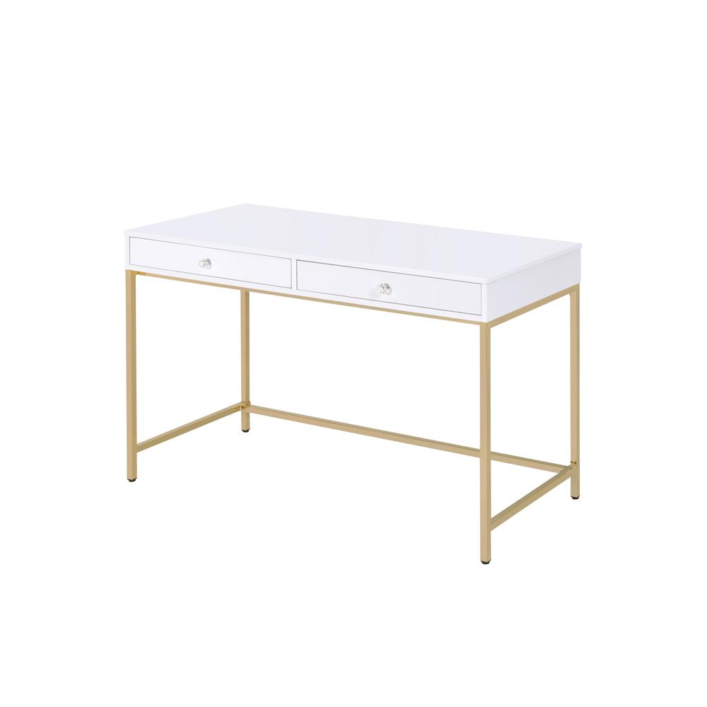 Ottey Desk, White High Gloss & Gold. Picture 2