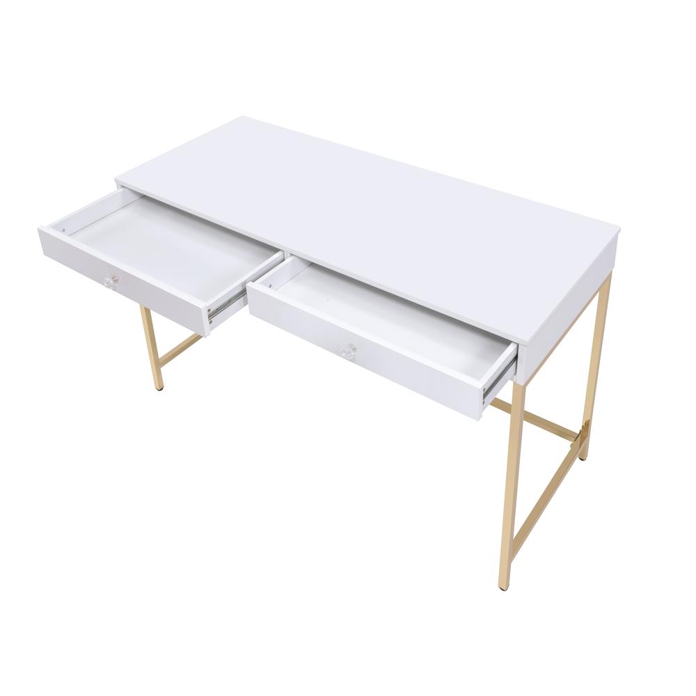 Ottey Desk, White High Gloss & Gold. Picture 3