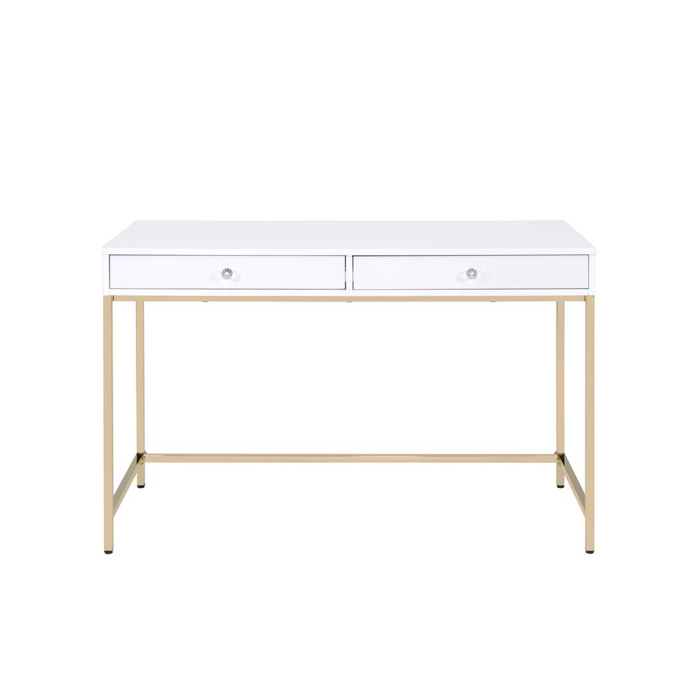 Ottey Desk, White High Gloss & Gold. Picture 5