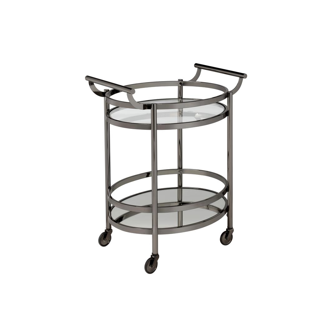 Lakelyn Serving Cart, Black Nickel & Clear Glass. Picture 1