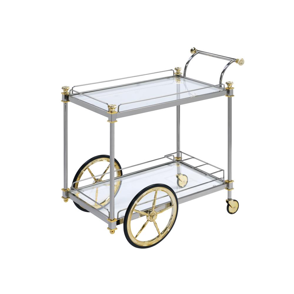 Cyrus Serving Cart, Silver/Gold & Clear Glass. Picture 6