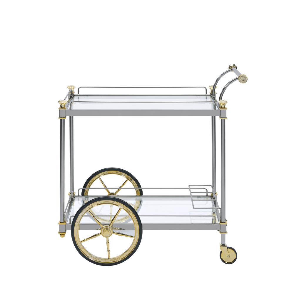 Cyrus Serving Cart, Silver/Gold & Clear Glass. Picture 7