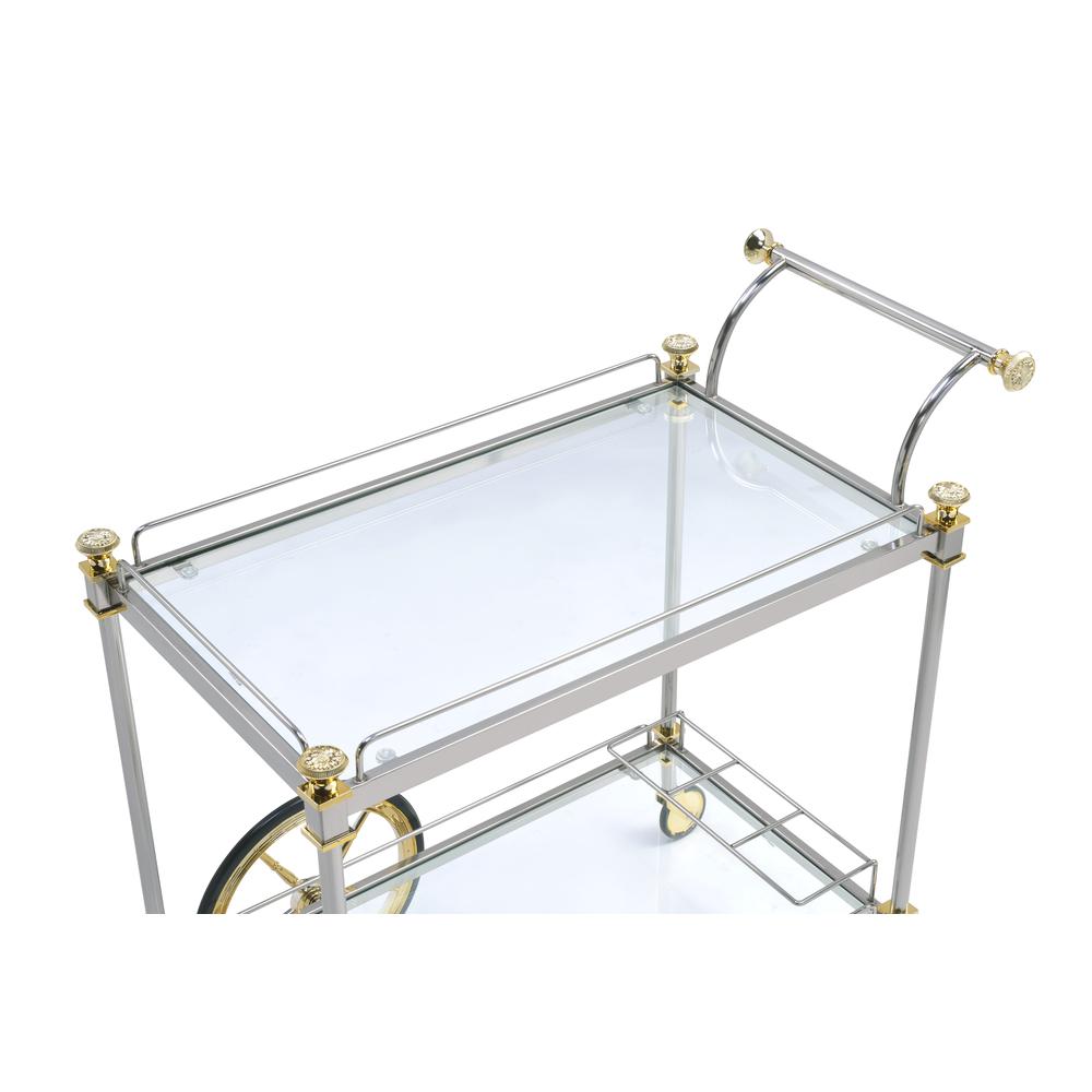 Cyrus Serving Cart, Silver/Gold & Clear Glass. Picture 10