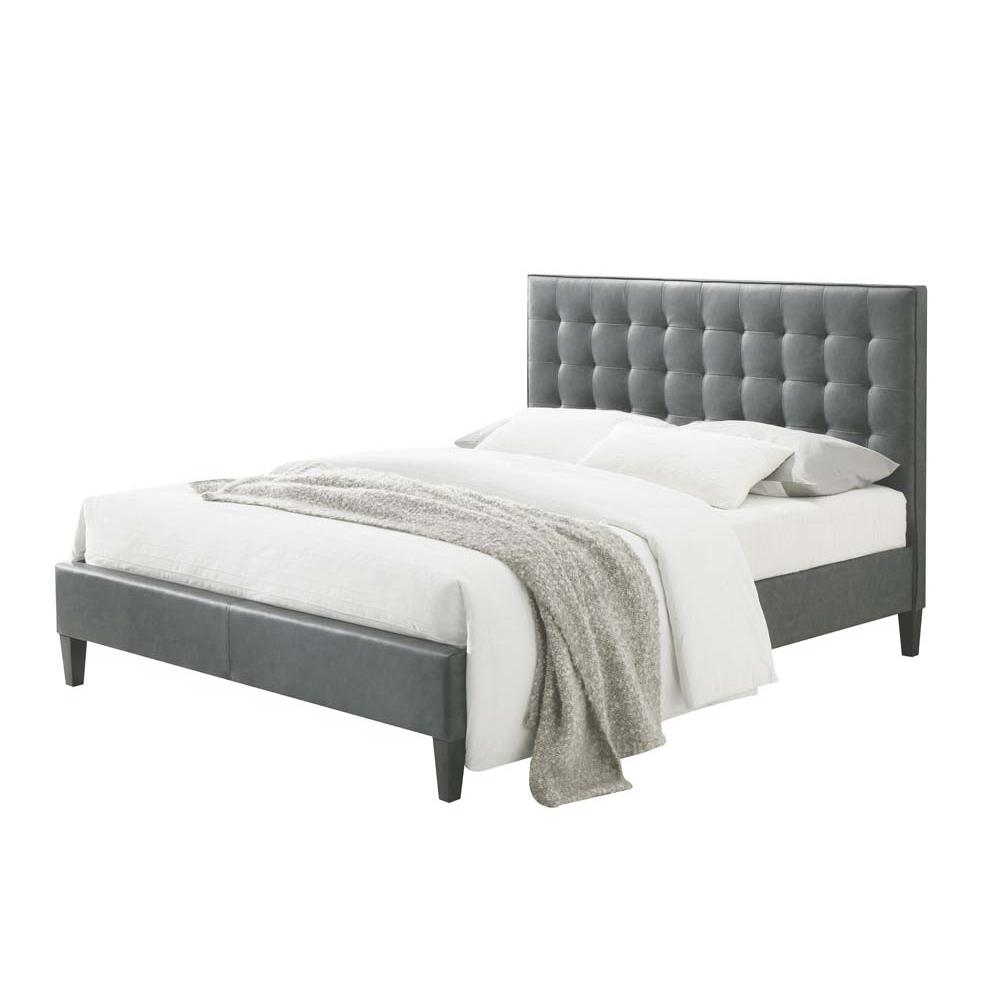 Saveria Queen Bed, 2-Tone Gray PU (1Set/2Ctn). Picture 1