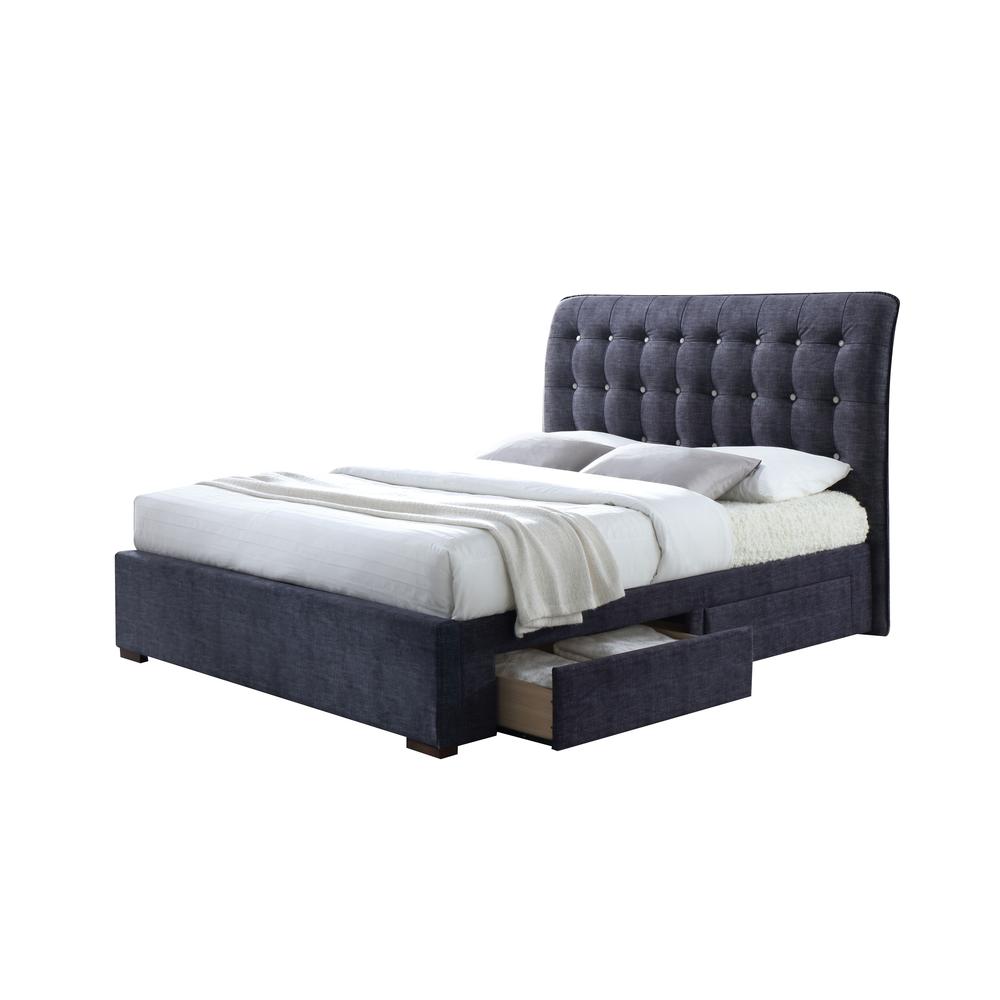 Drorit Queen Bed w/Storage, Dark Gray Fabric (1Set/5Ctn). Picture 1