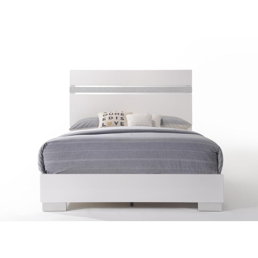 Queen Bed, White High Gloss. Picture 4