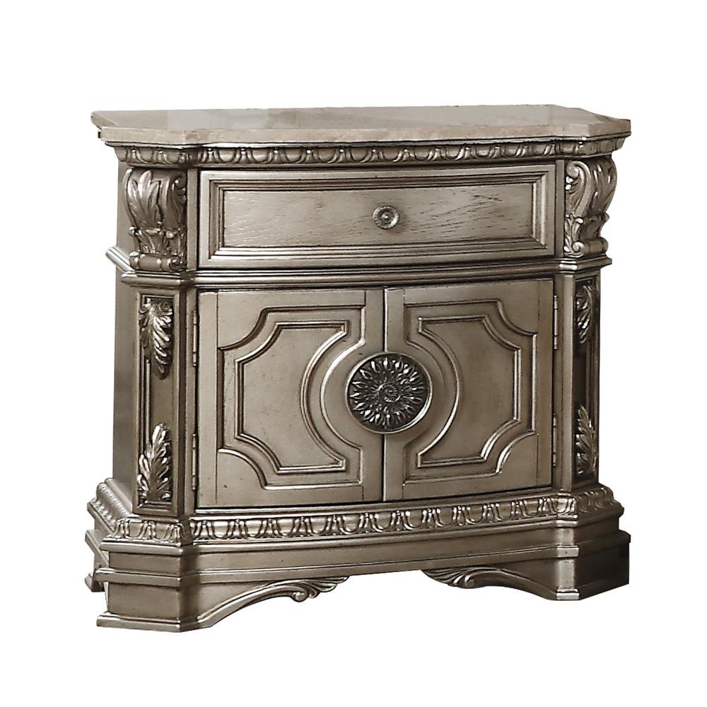 Northville Nightstand w/Marble Top, Antique Silver (26934). Picture 1