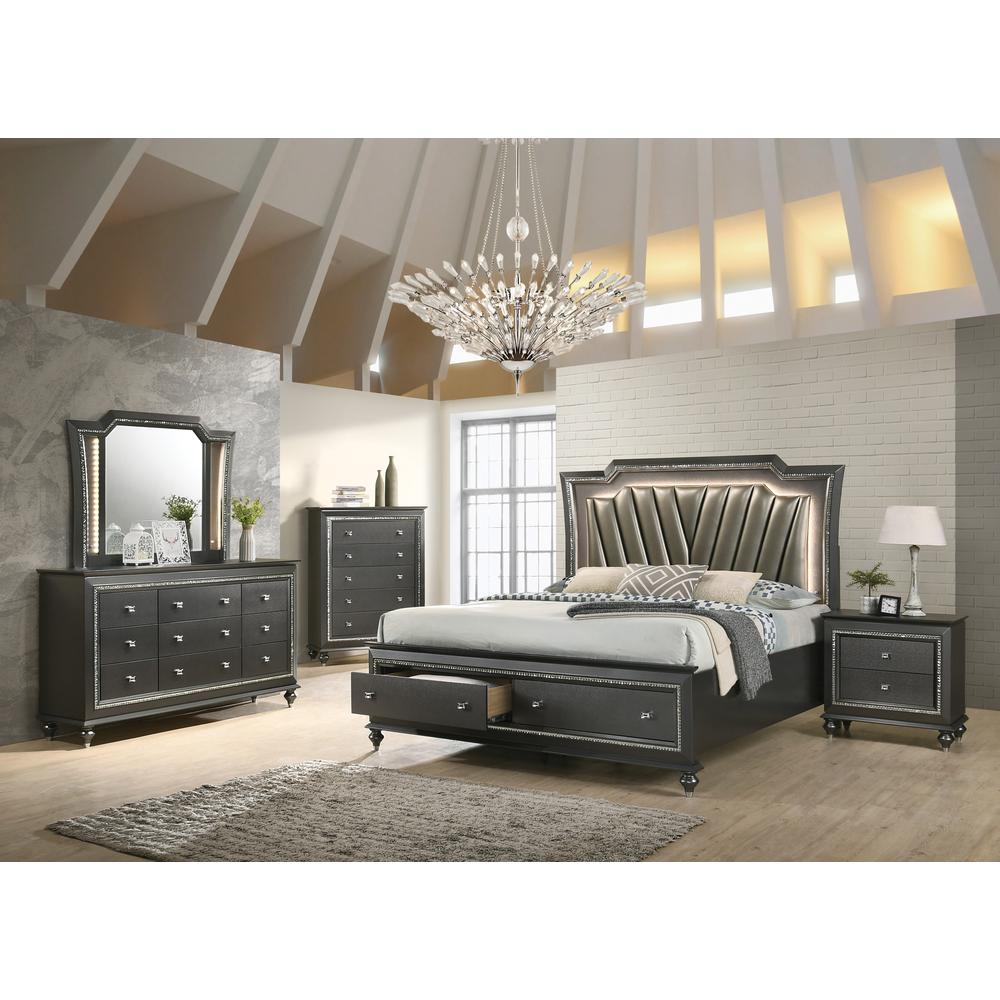 California King Bed, PU & Metallic Gray. Picture 1