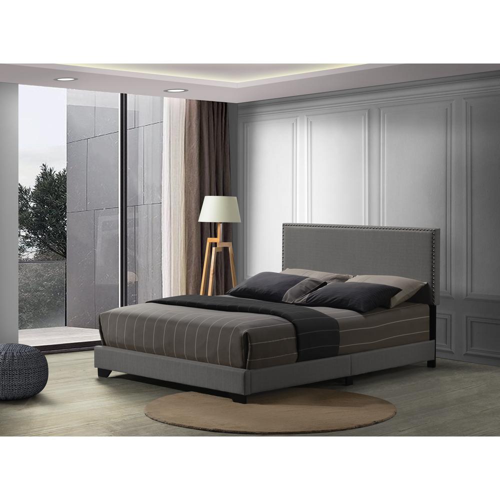 ACME Leandros Queen Bed• Light Gray Fabric. Picture 1