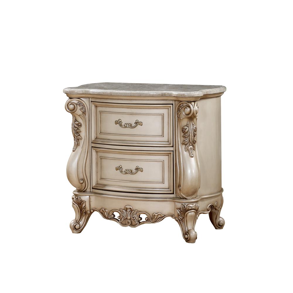 Gorsedd Nightstand w/Marble Top, Marble & Antique White  (27443). Picture 1