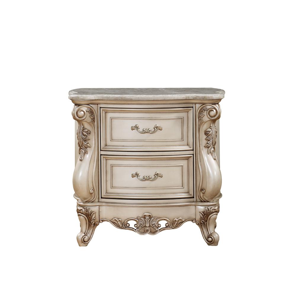 Gorsedd Nightstand w/Marble Top, Marble & Antique White  (27443). Picture 3