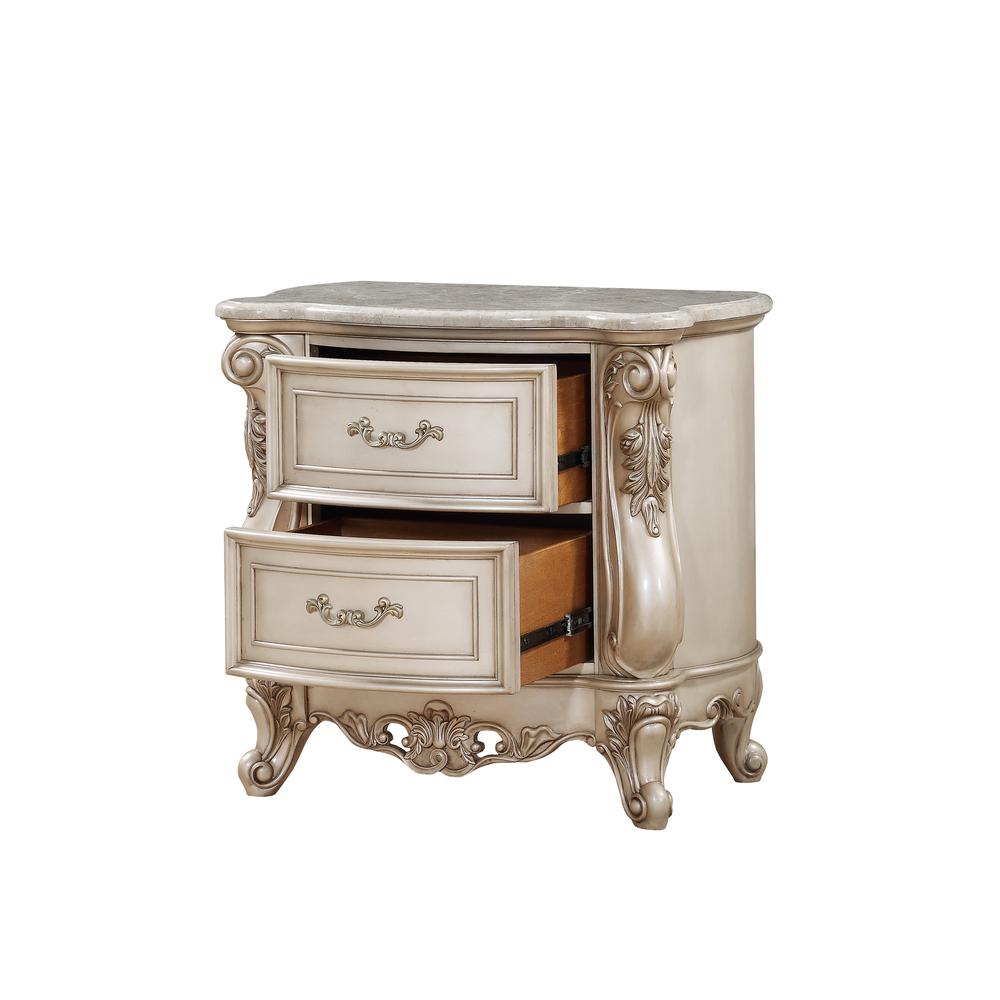 Gorsedd Nightstand w/Marble Top, Marble & Antique White  (27443). Picture 4