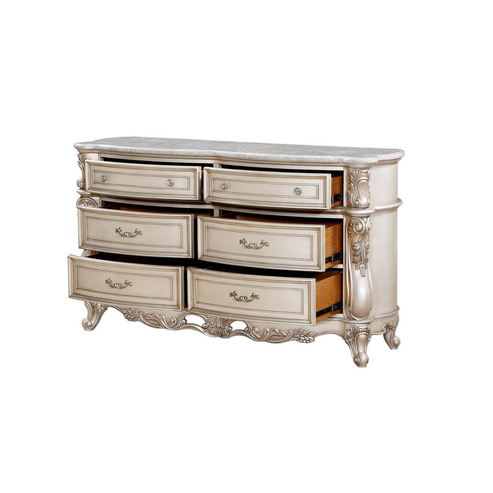 Gorsedd Dresser w/Marble Top, Marble & Antique White  (27445). Picture 2