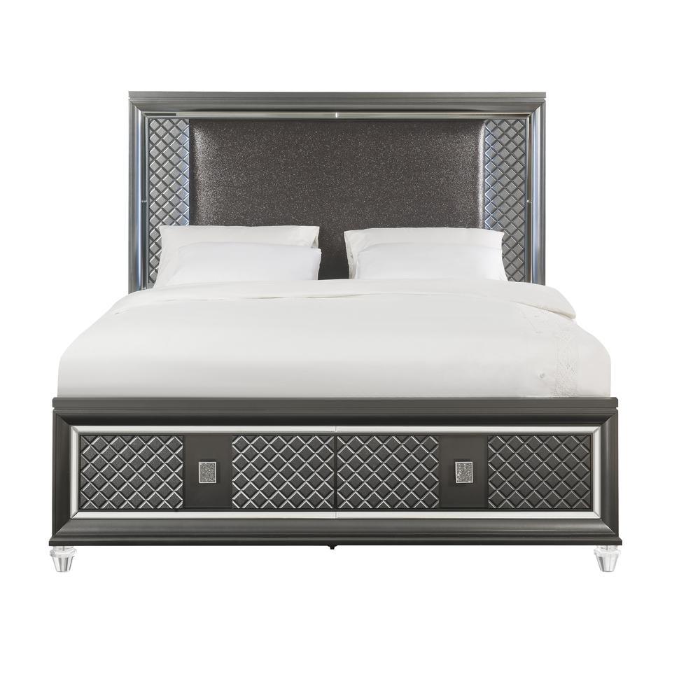 Queen Bed, PU & Metallic Gray. Picture 3