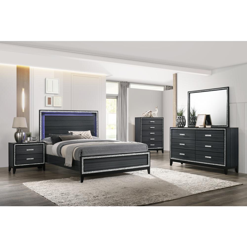 ACME Haiden Queen Bed, LED & Weathered Black Finish. Picture 1