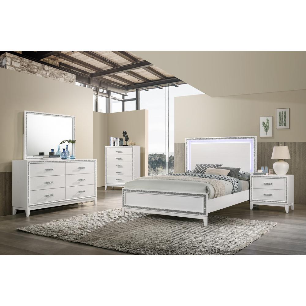 ACME Haiden Eastern King Bed, LED & White Finish. Picture 1