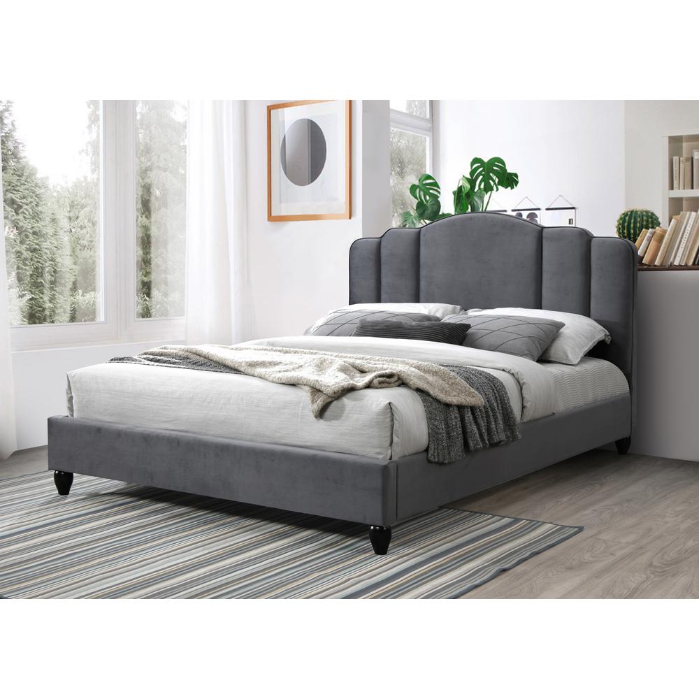 ACME Giada Queen Bed, Charcoal Fabric. Picture 1