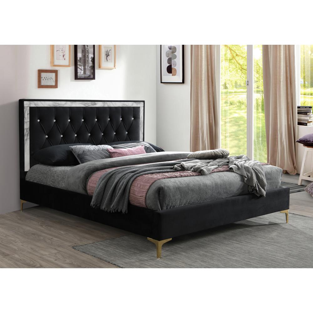 ACME Rowan Queen Bed, Black Fabric. Picture 1