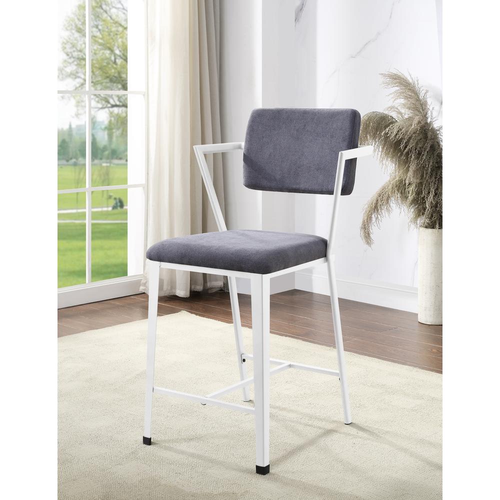 Cargo Counter Height Chair (Set-2), Gray Fabric & White (2Pc/1Ctn). Picture 5